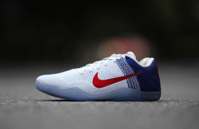 Kobe red white hot sale and blue shoes