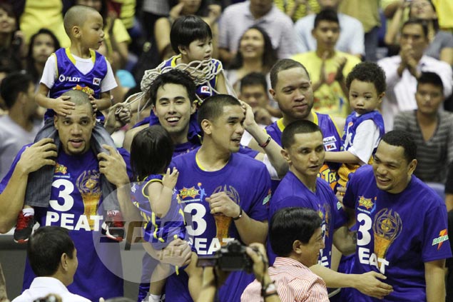The Tropang Texters score a hat-trick of All Filipino titles and players savor the moment by sharing centercourt with their kids, family and friends. Jerome Ascano The Tropang Texters score a hat-trick of All Filipino titles and players savor the moment by sharing centercourt with their kids, family and friends. Jerome Ascano