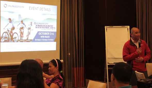 Filinvest City Project Head Don Ubaldo conducting the race briefing to media and participants at the Crimson Hotel.
