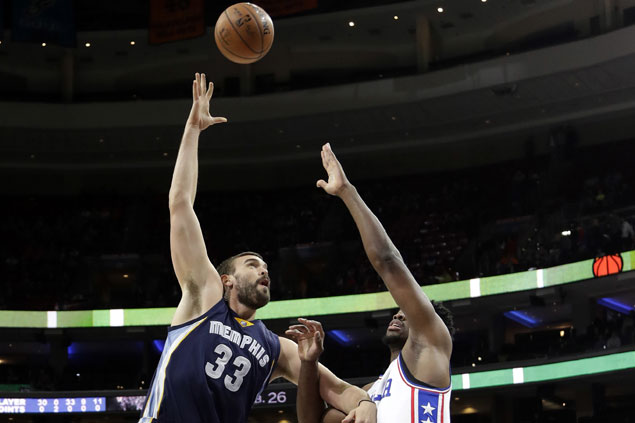 Gasol, Randolph lead Memphis late as Grizzlies grind out a double-OT win vs error-prone Sixers