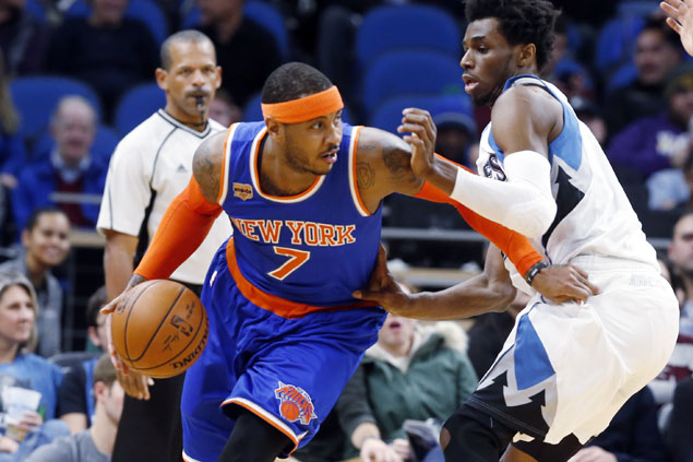 Carmelo Anthony hits game-winner as Knicks nip Wolves and spoil Karl ...