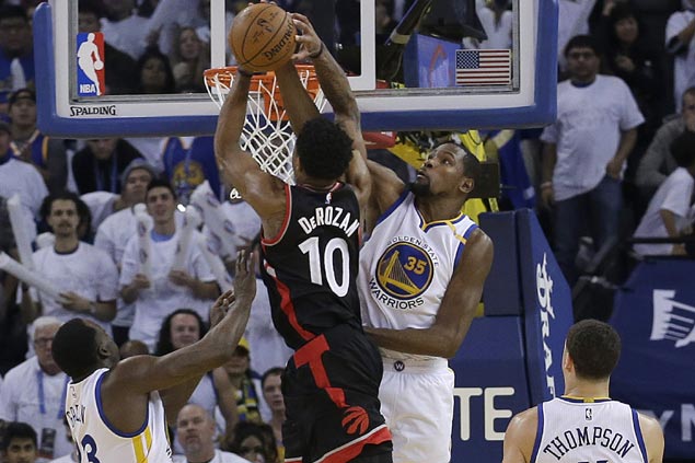 Warriors hold on to big lead this time around as Kevin Durant stuffs Raptors late-game rally