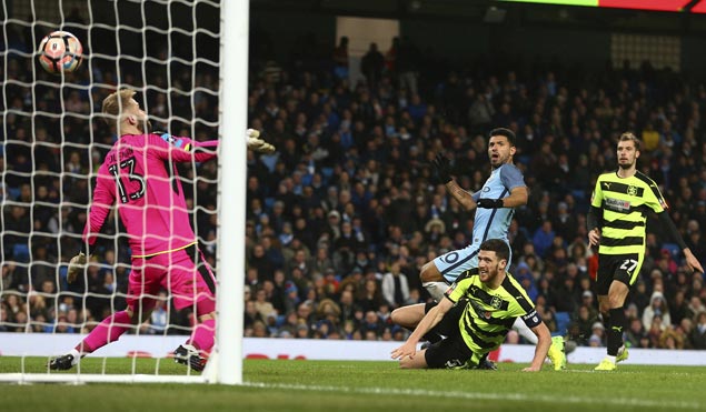 Sergio Aguero double powers Man City past second-tier Huddersfield and into FA Cup quarters