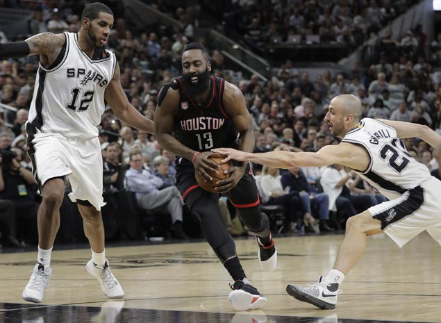 Rockets sink 22 triples in 27-point rout of Spurs in Western Conference semis opener