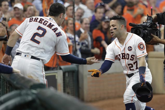 Jose Altuve homers thrice to power Astros romp over Red Sox in ALDS opener