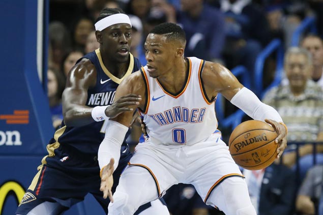 OKC stellar trio Westbrook, George, Anthony make winning debut in ...