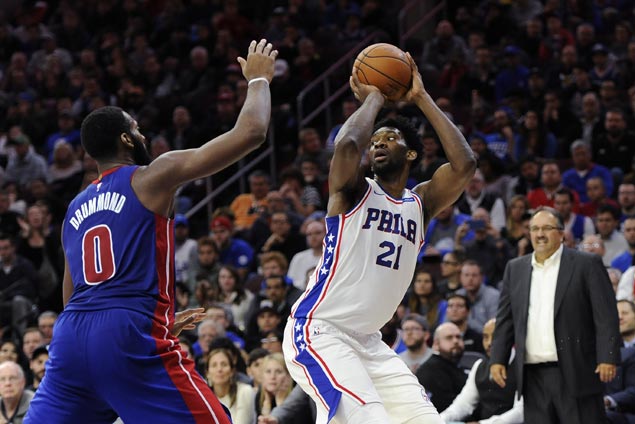 Embiid eclipses Drummond in matchup of trash-talking big men as Sixers beat Pistons