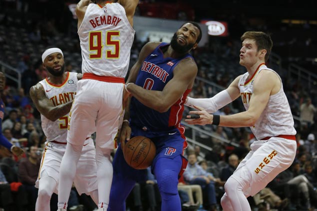 Andre Drummond flirts with triple-double as Pistons rout slumping Hawks to end 7-game slide