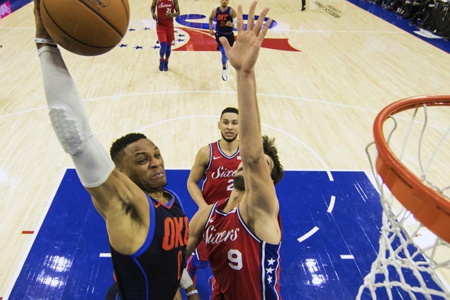 Russell Westbrook has triple-double as Thunder win triple overtime thriller against Sixers