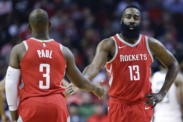 James Harden shrugs off sore knee as Rockets down Bucks to extend win run to 13