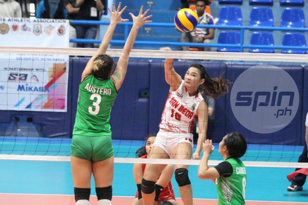 San Beda turns back CSB Lady Blazers for third win in row in NCAA volleyball