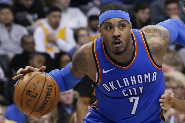 Carmelo passes 25,000-point mark as Thunder rip Pistons