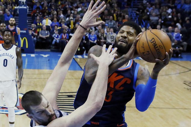 Paul George takes charge as Thunder sans Melo, Westbrook defeat Grizzlies