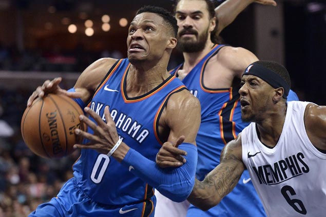 Westbrook posts 17th triple-double of season, Thunder hit 17 triples in win over Grizzlies
