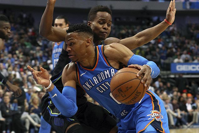 Westbrook takes charge in overtime to lift Thunder over lowly Mavs
