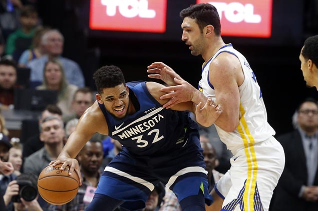 Towns leads Timberwolves comeback as Curry-less Warriors suffer second straight loss