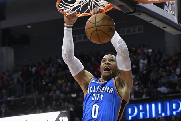 Russell Westbrook posts 100th career triple-double as Thunder rip Hawks