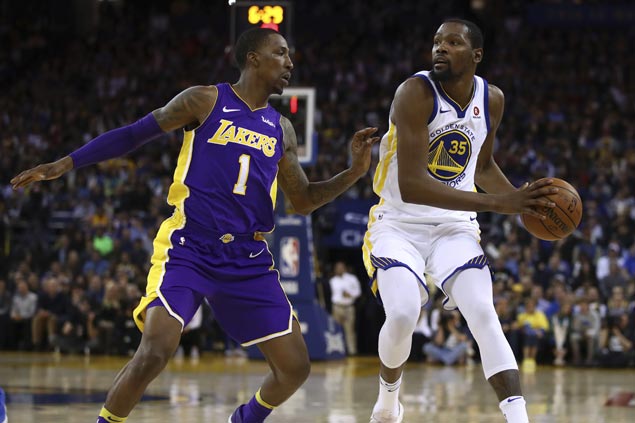 KD takes charge as Warriors sans Splash Brothers get by Lakers