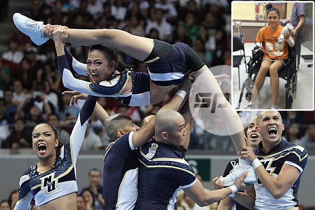 NU cheerleading star Cristobal down but not out after scary fall in practice