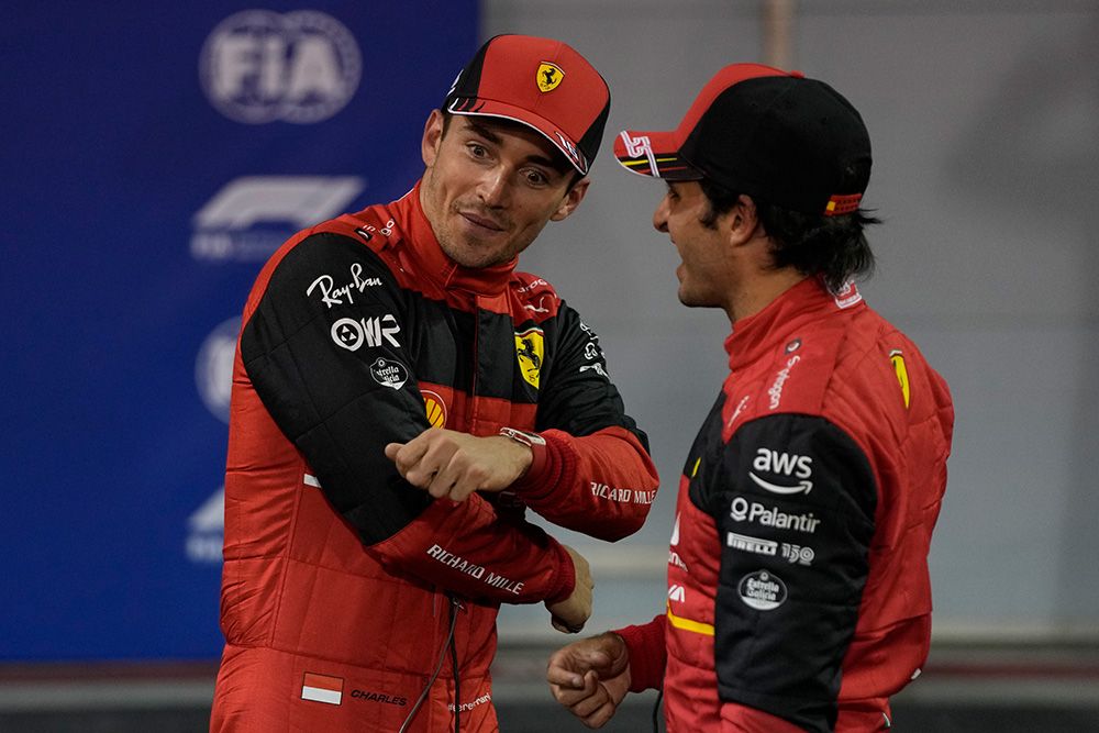 Charles Leclerc (left) and Carlos Sainz of Ferrari at Bahrain.