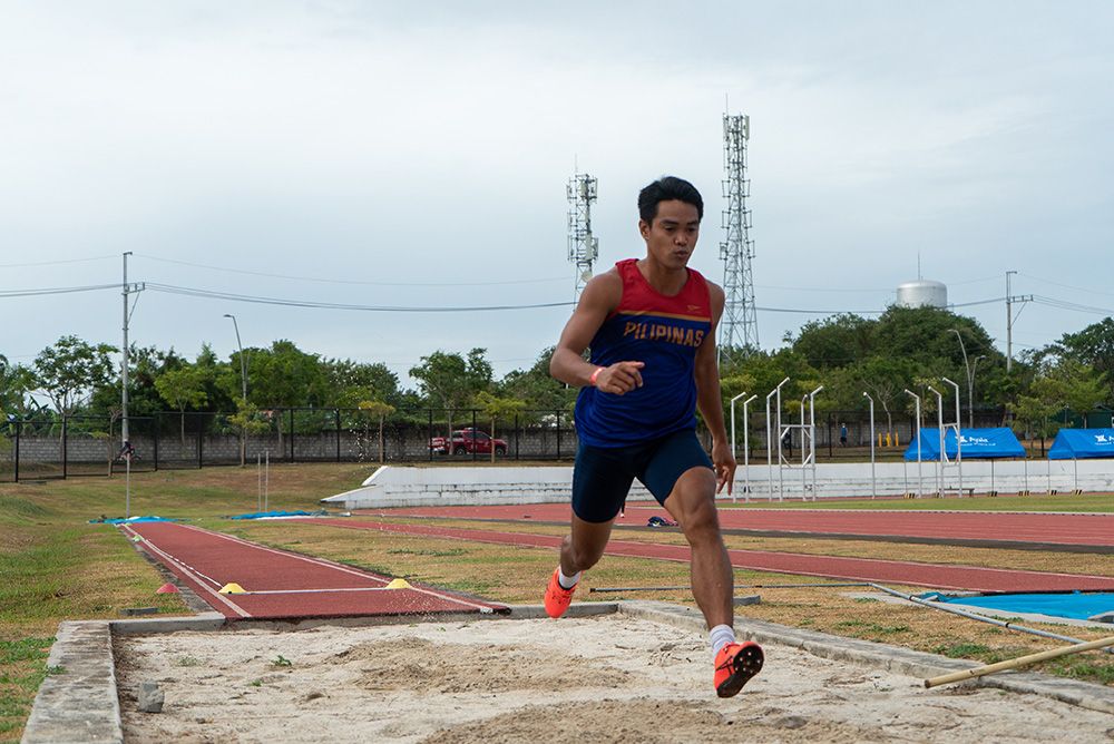 Mark Diones training for long jump.