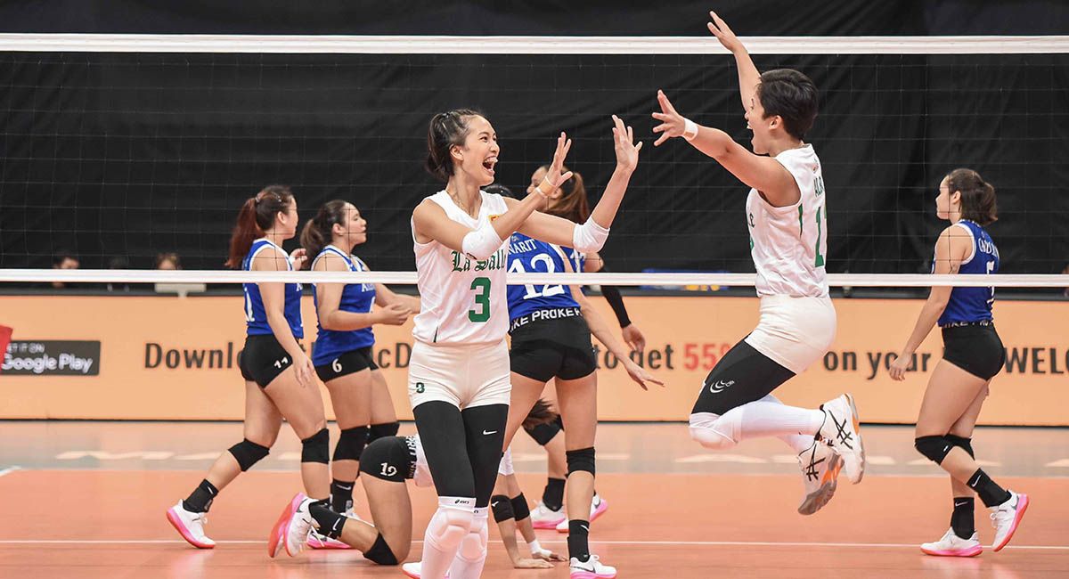 La Salle volleyball lady spikers celebrate