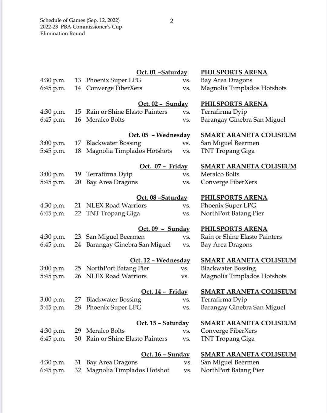 PBA schedule