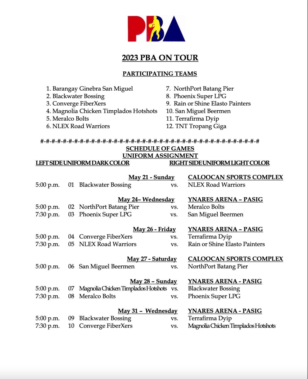 Full PBA On Tour schedule games in Tiaong, Baliuag, Caloocan