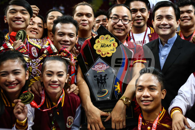 Perpetual Help coach Ruf Rosario has mixed emotions after NCAA cheerdance victory